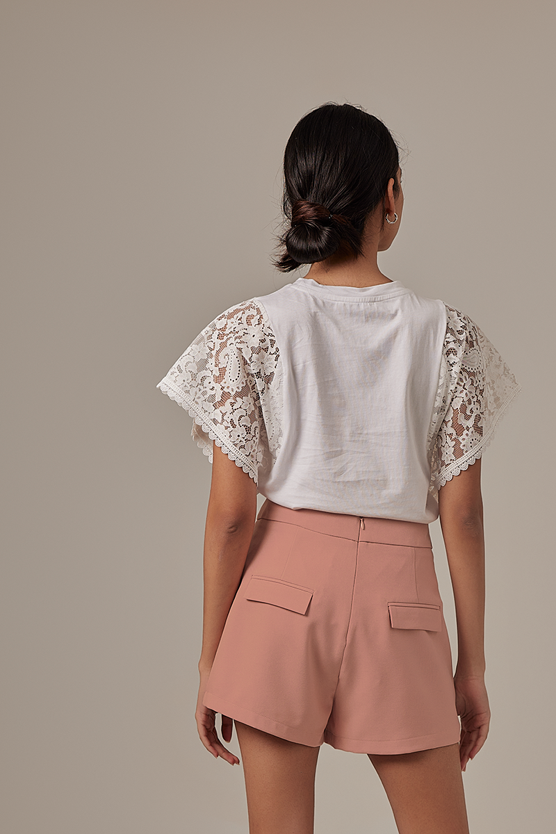 Homa Lace Sleeves Top in White