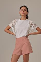 Homa Lace Sleeves Top in White