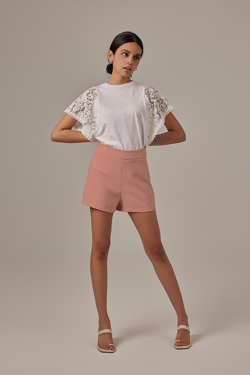 Homa Lace Sleeves Top in White