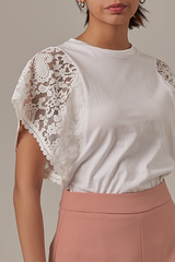 Homa Lace Sleeves Top in White
