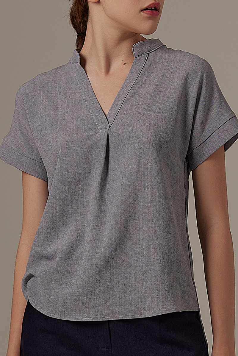 Maleine Pleated Shirt in Navy Blue