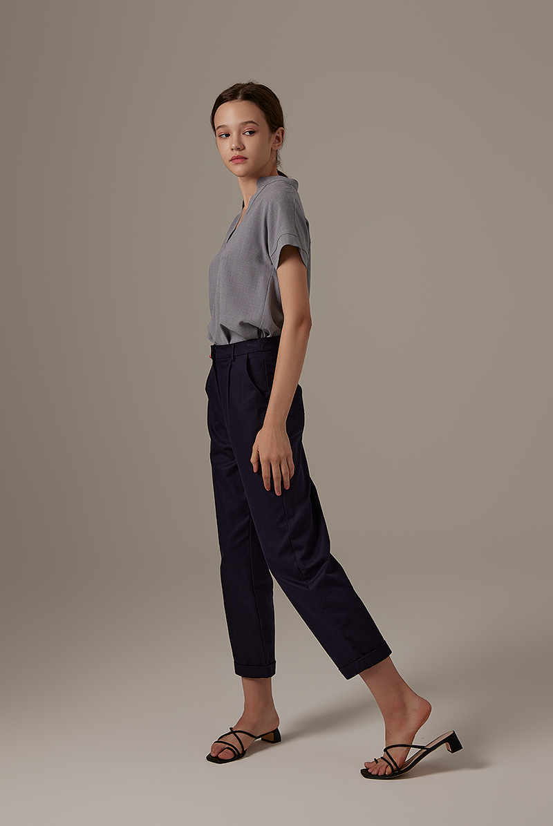 Maleine Pleated Shirt in Navy Blue