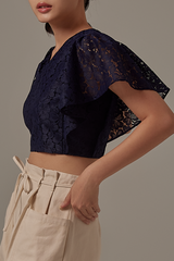 Zanen Lace Top in Navy Blue