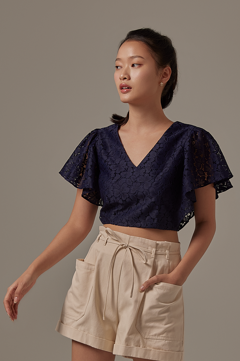 Zanen Lace Top in Navy Blue