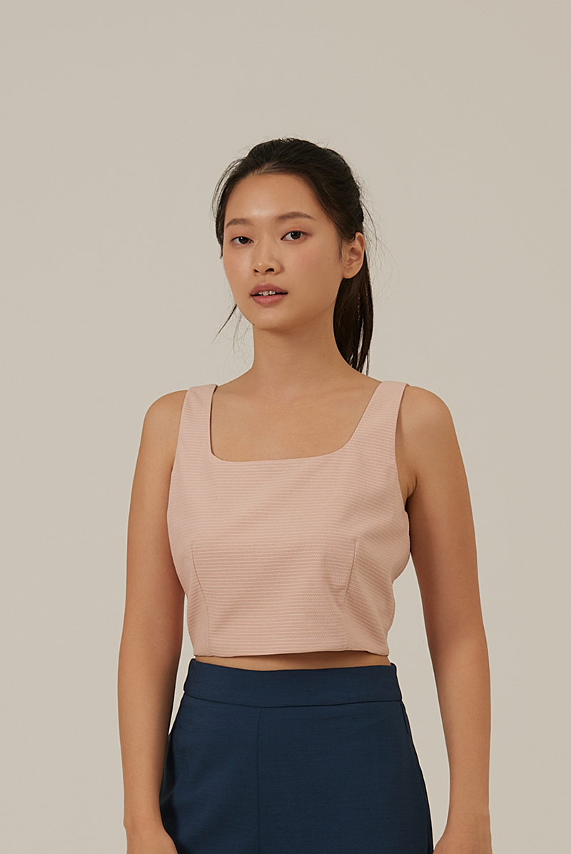 Everlina Crop Square Neck Top in Dusty Pink