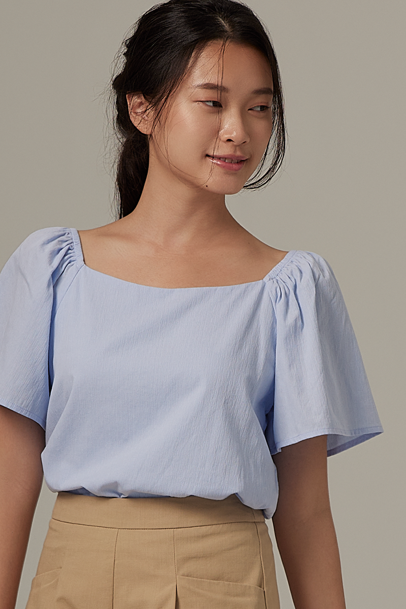 Aileen Elasticated Blouse in Baby Blue