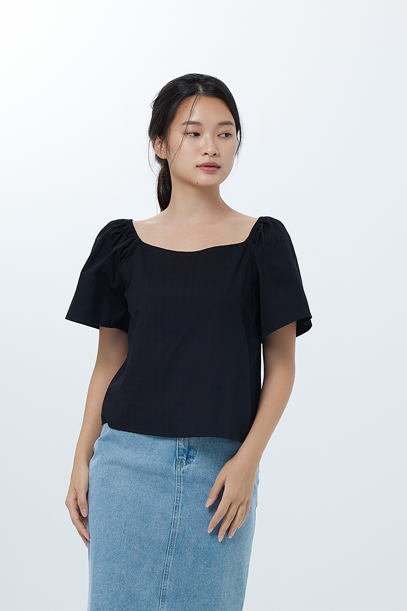 Aileen Elasticated Blouse in Black