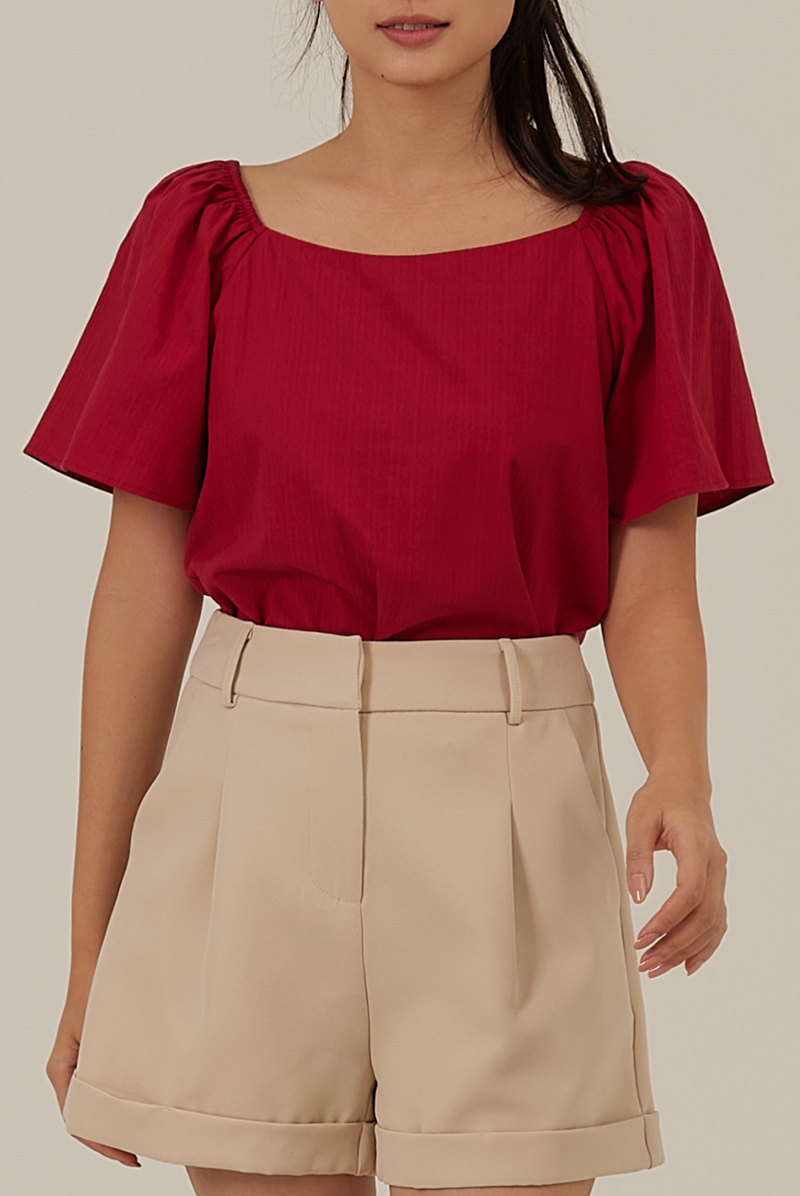 Aileen Elasticated Blouse in Cherry