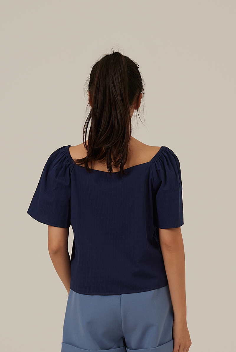Aileen Elasticated Blouse in Navy Blue