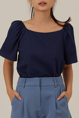 Aileen Elasticated Blouse in Navy Blue