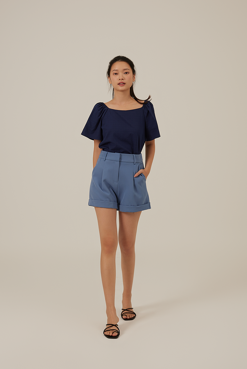 Aileen Elasticated Blouse in Navy Blue