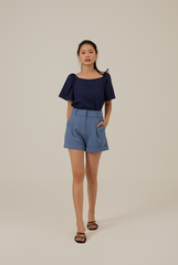 Aileen Elasticated Blouse in Navy Blue