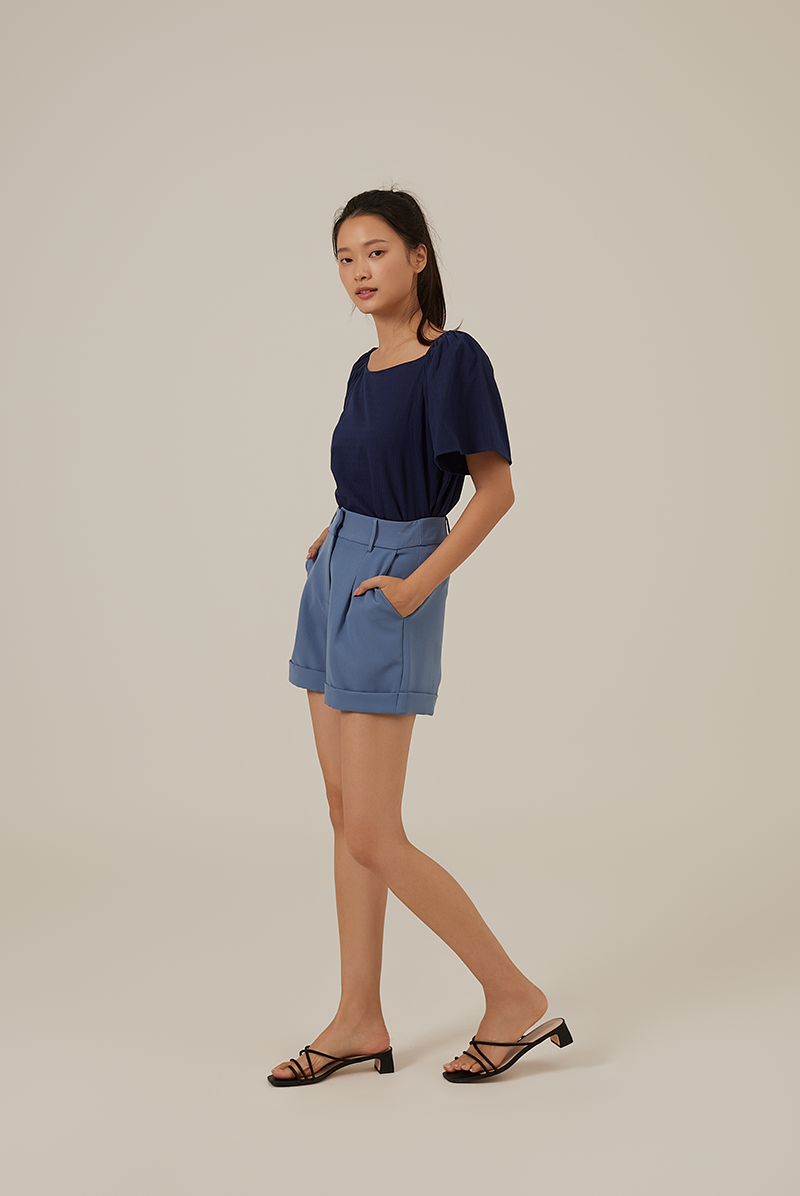 Aileen Elasticated Blouse in Navy Blue