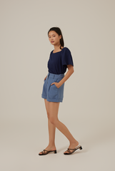 Aileen Elasticated Blouse in Navy Blue
