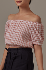 Hera Gingham Top in Dusty Pink