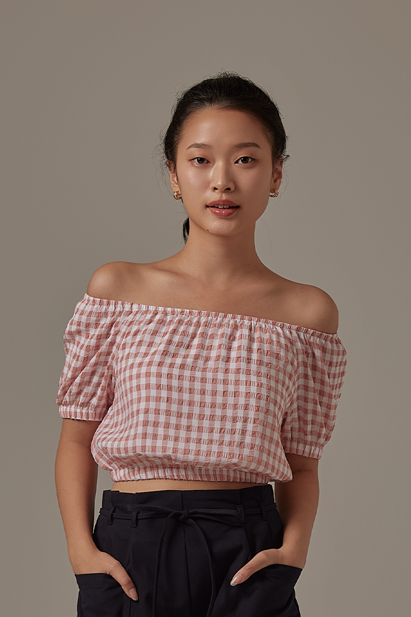 Hera Gingham Top in Dusty Pink