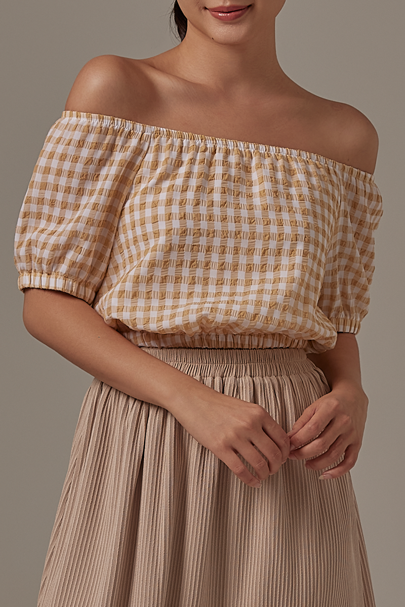 Hera Gingham Top in Khaki