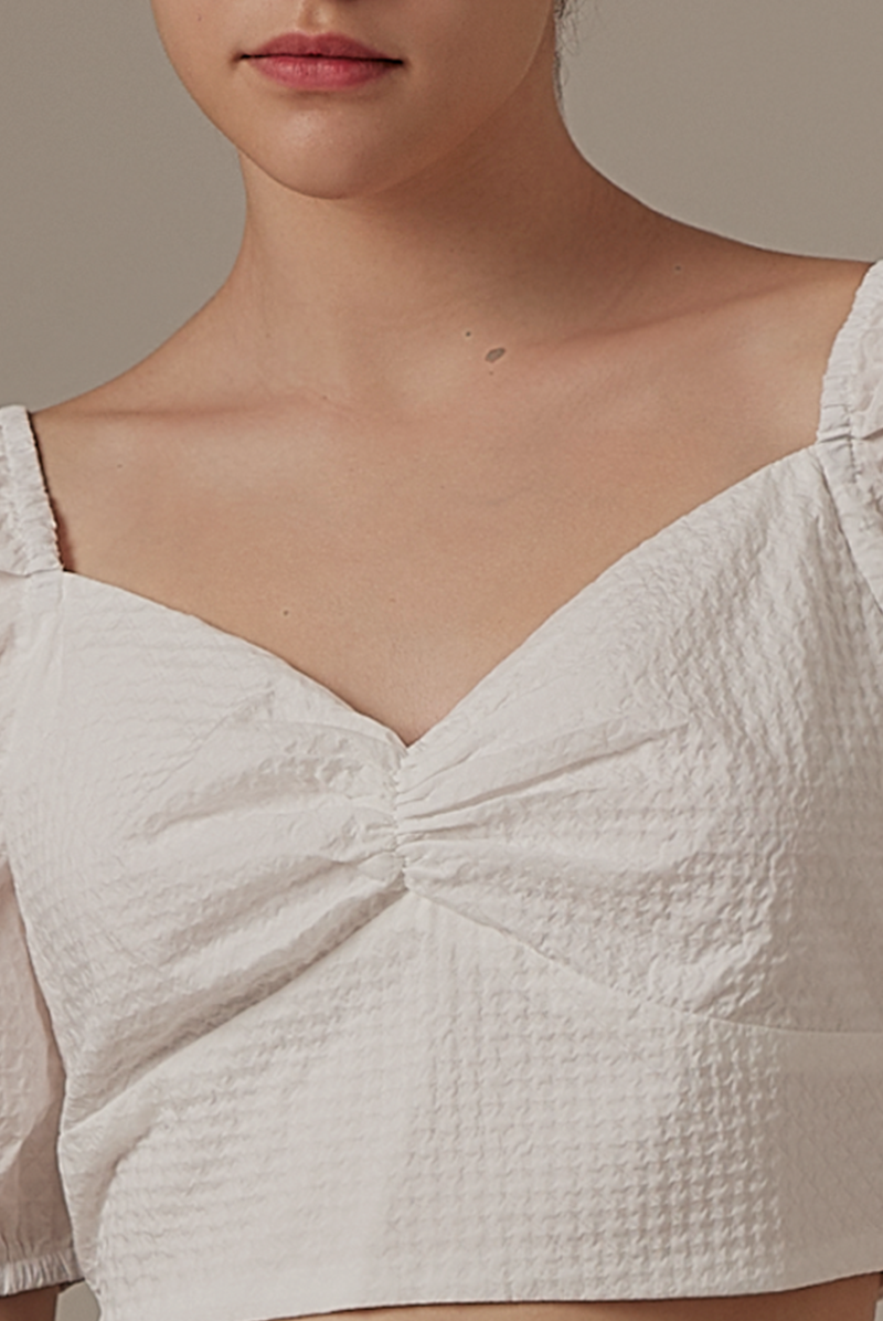 Cayla Ruched Sweetheart Top in White
