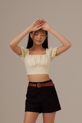 Jeradine Ruched Crop Top in Vanilla