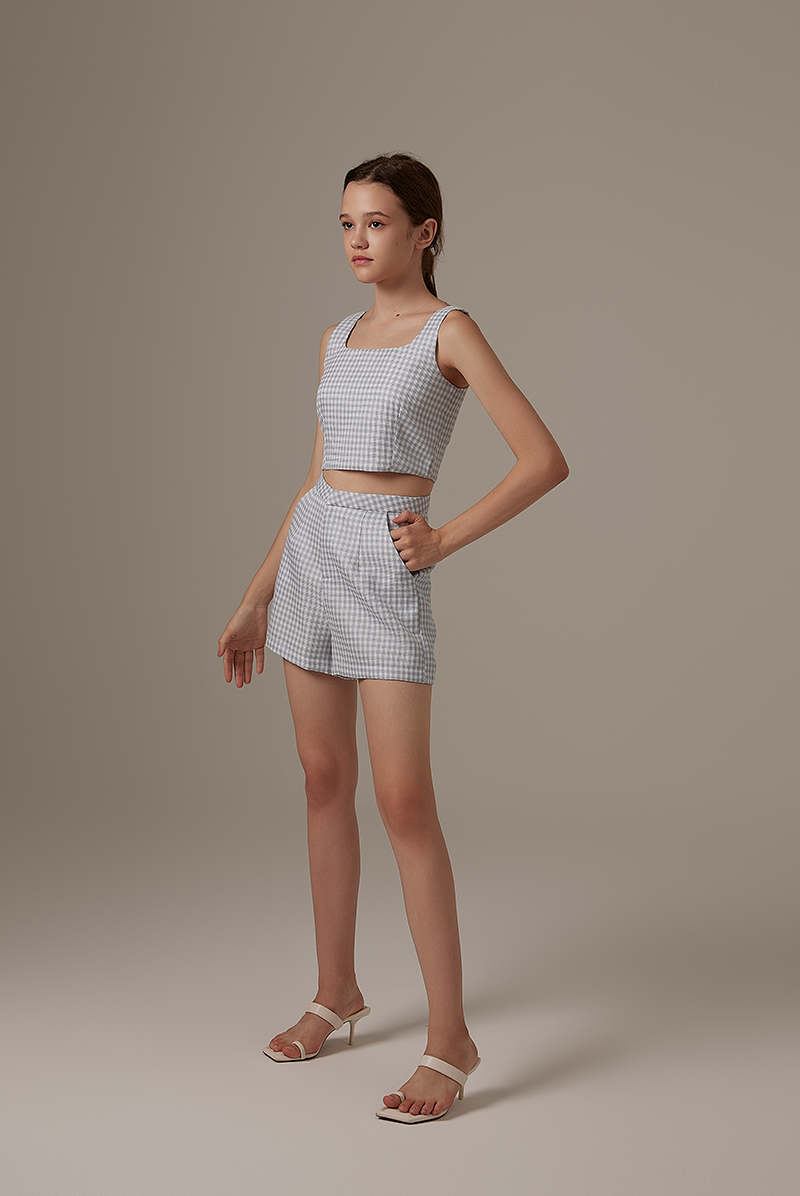 Tania Checkered Tweed Cami in Dusty Blue