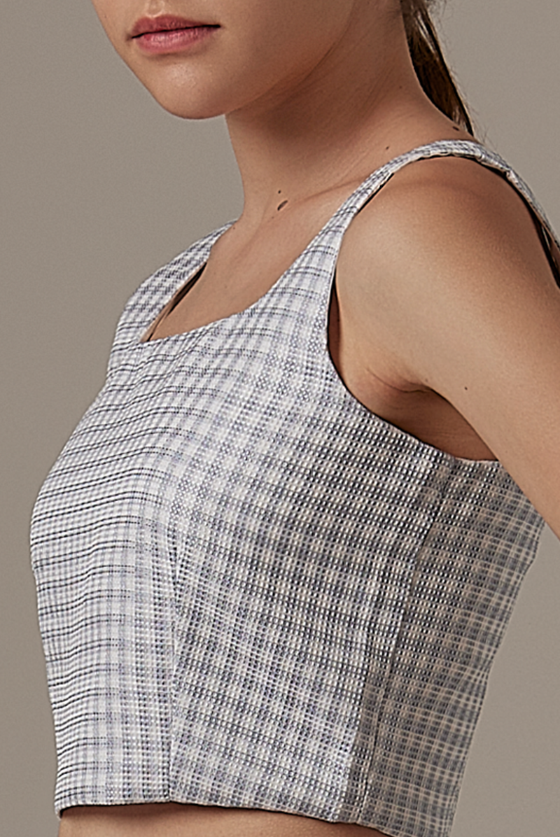 Tania Checkered Tweed Cami in Dusty Blue