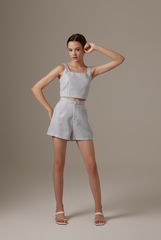 Tania Checkered Tweed Cami in Dusty Blue
