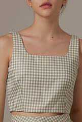 Tania Checkered Tweed Cami in Sage Green