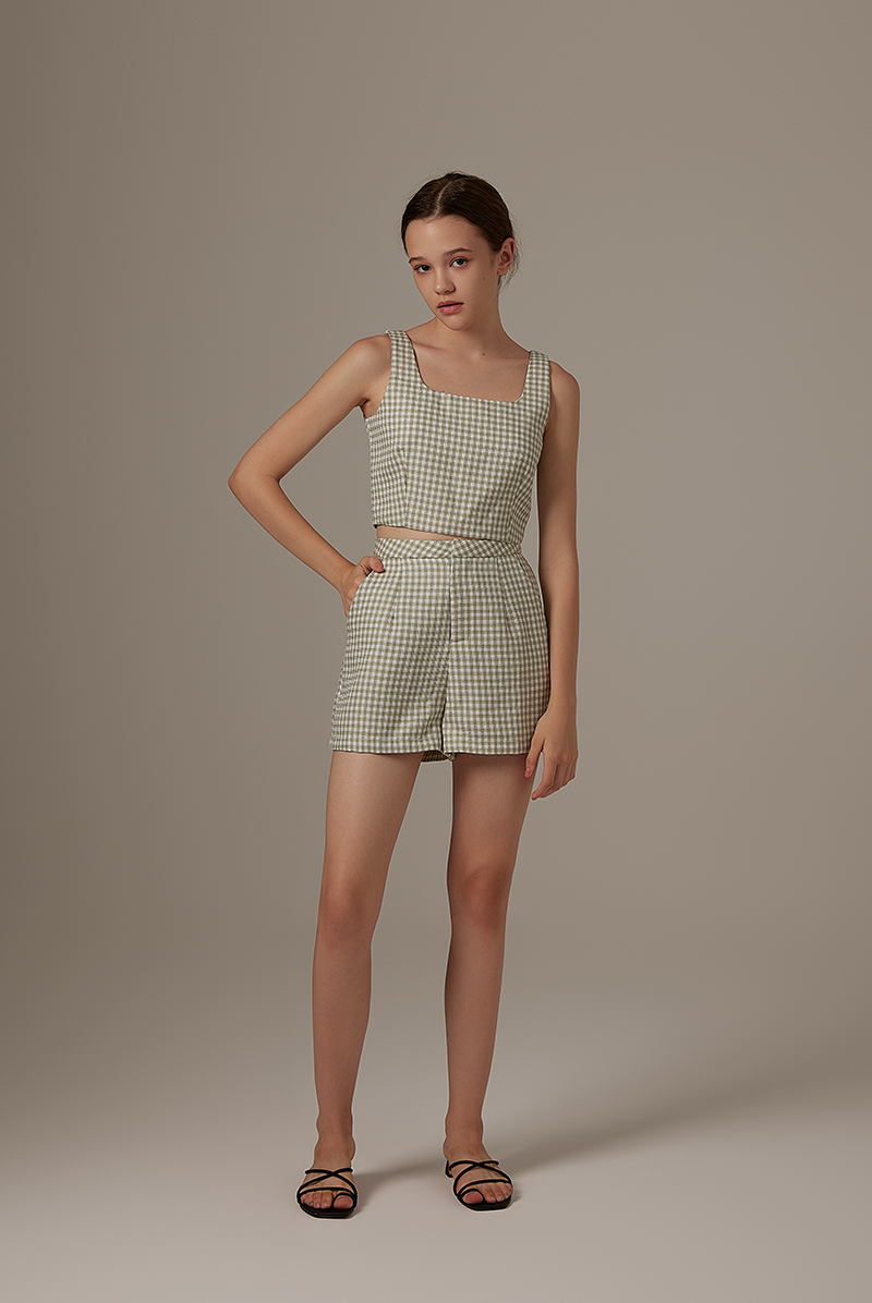 Tania Checkered Tweed Cami in Sage Green