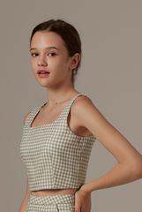 Tania Checkered Tweed Cami in Sage Green