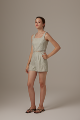 Tania Checkered Tweed Cami in Sage Green