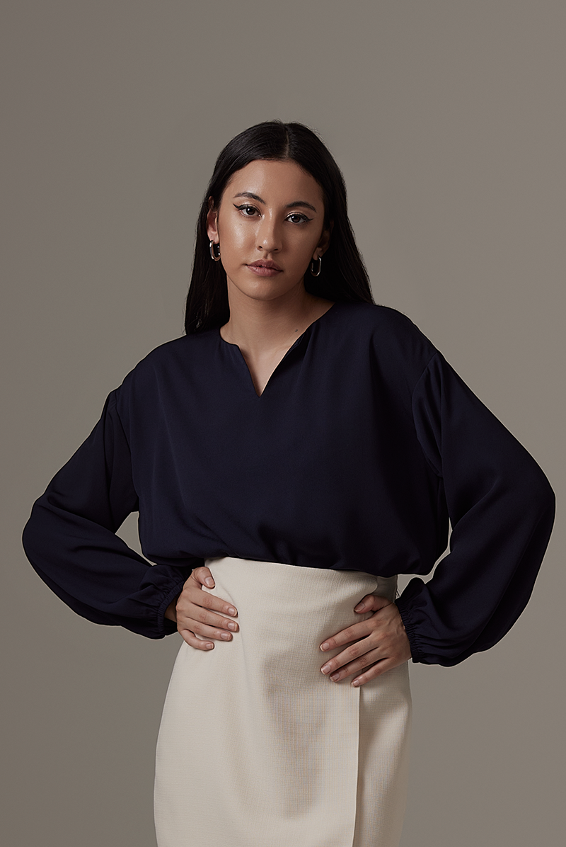 Marcelle Cut-out Blouse in Navy Blue