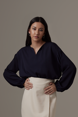 Marcelle Cut-out Blouse in Navy Blue