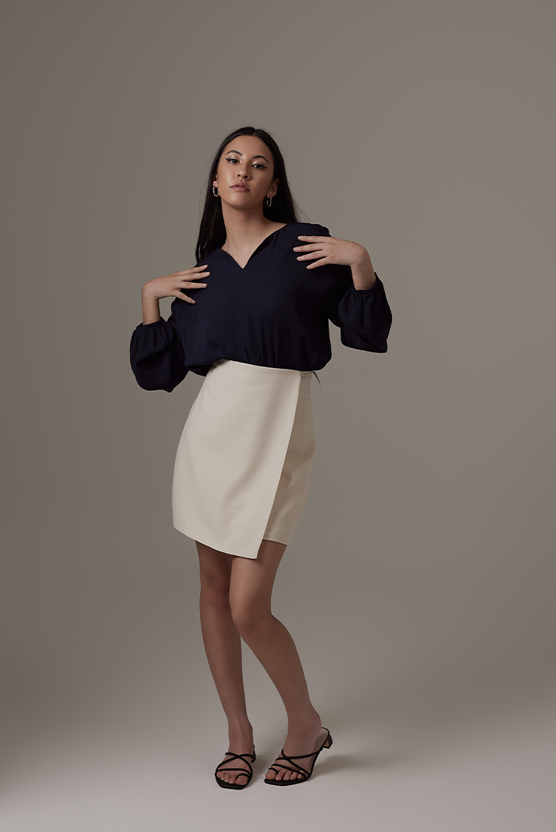 Marcelle Cut-out Blouse in Navy Blue