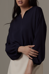 Marcelle Cut-out Blouse in Navy Blue
