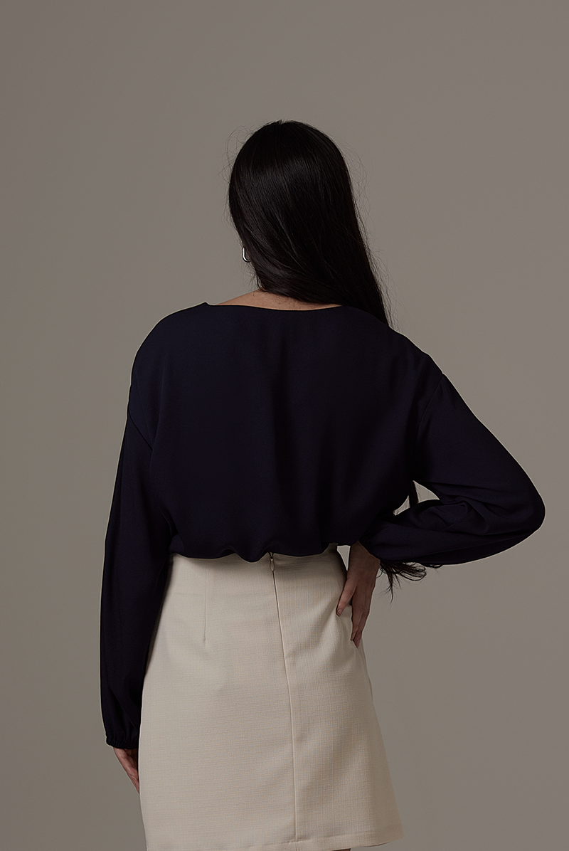 Marcelle Cut-out Blouse in Navy Blue