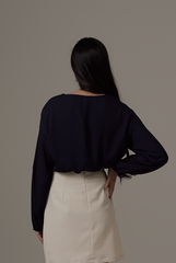 Marcelle Cut-out Blouse in Navy Blue