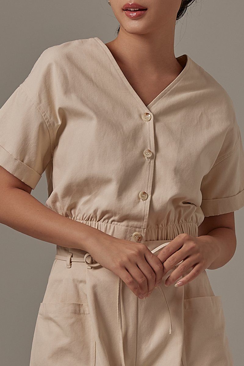 Nadra Elasticated Top in Cream