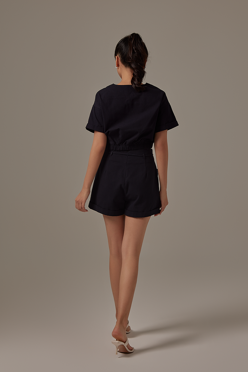 Nadra Elasticated Top in Navy Blue