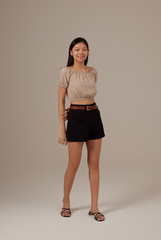 Addie Elasticated Crop Top in Clay