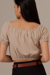 Addie Elasticated Crop Top in Clay