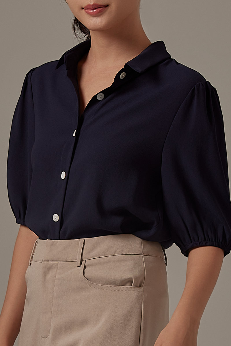 Lexie Button Up Shirt in Navy Blue