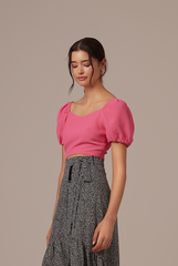 Hana Puff Sleeves Top in Hot Pink