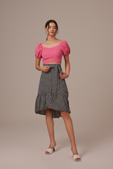 Hana Puff Sleeves Top in Hot Pink