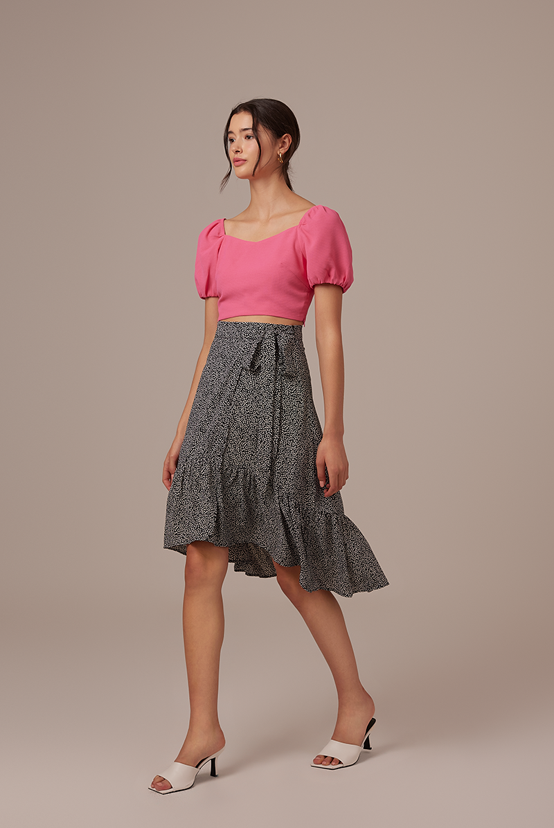 Hana Puff Sleeves Top in Hot Pink