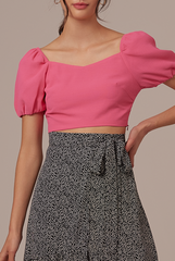 Hana Puff Sleeves Top in Hot Pink