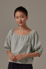 Dana Textured Blouse in Jade Green