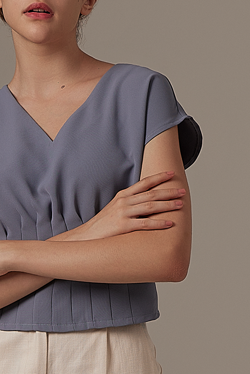 Indiana Pleated Top in Slate Blue