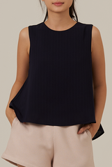 Ricotta A-Line Sleeveless Top in Navy Blue