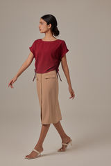 Ovena Side Drawstring Top in Burgundy