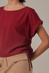 Ovena Side Drawstring Top in Burgundy